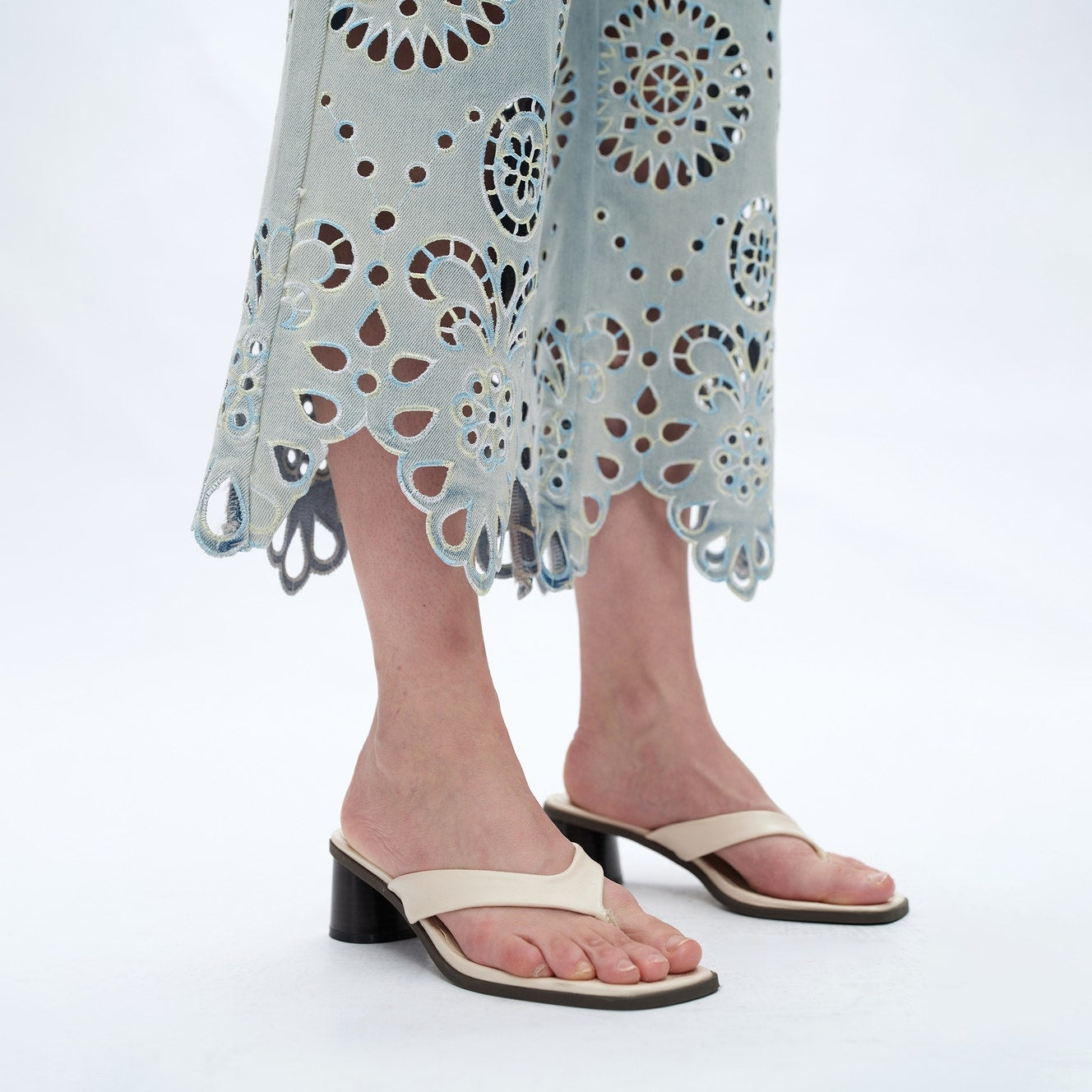 Ultra High Rise Embroidered Wide Leg Denim Jeans