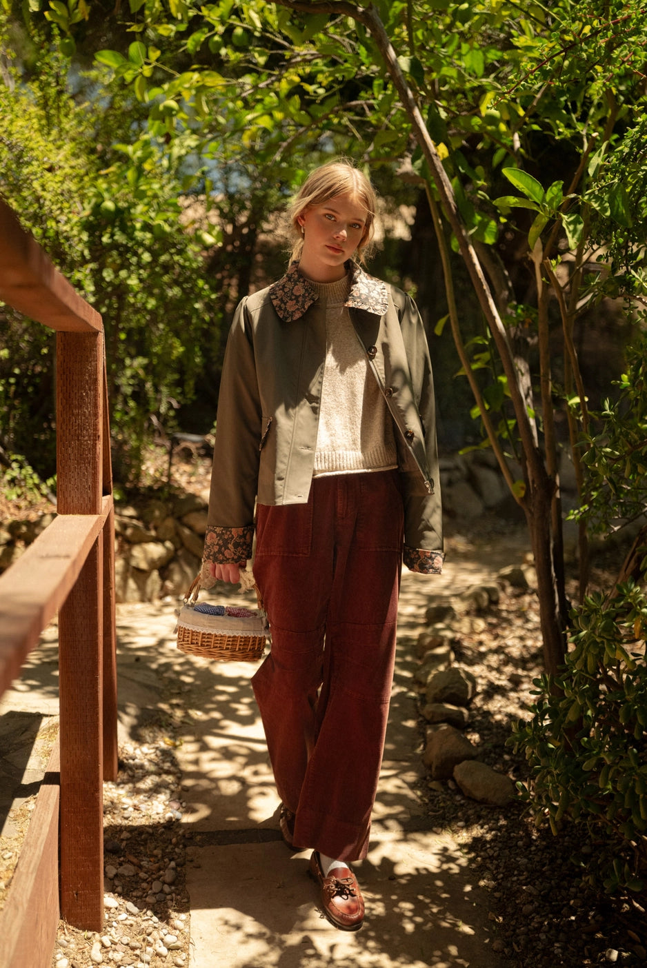 Deep Khaki Utility Jacket With Contrast Floral