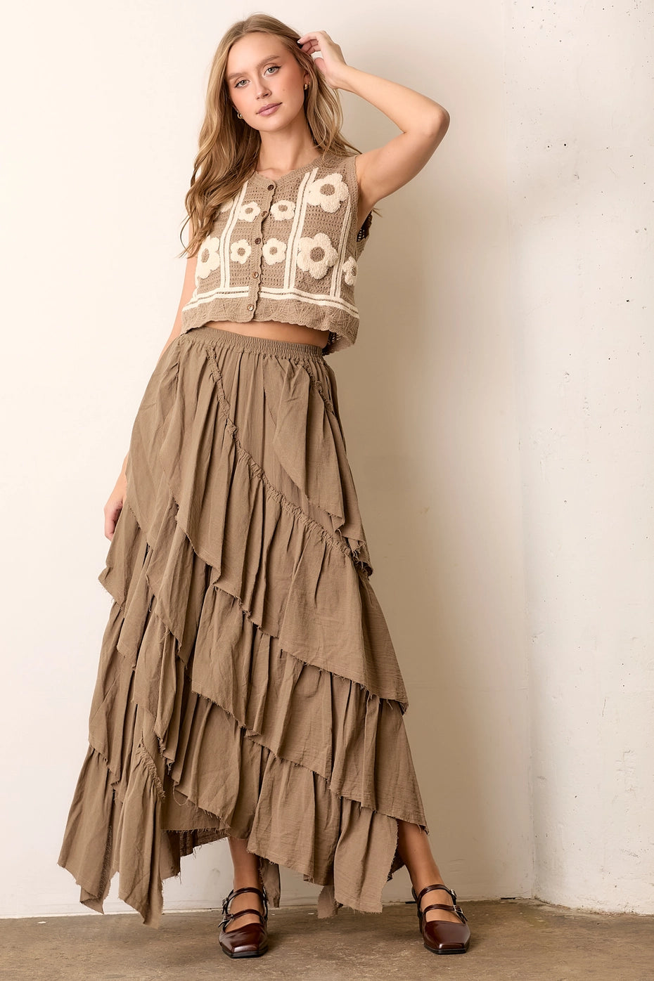 Crochet Tan Flower Vest