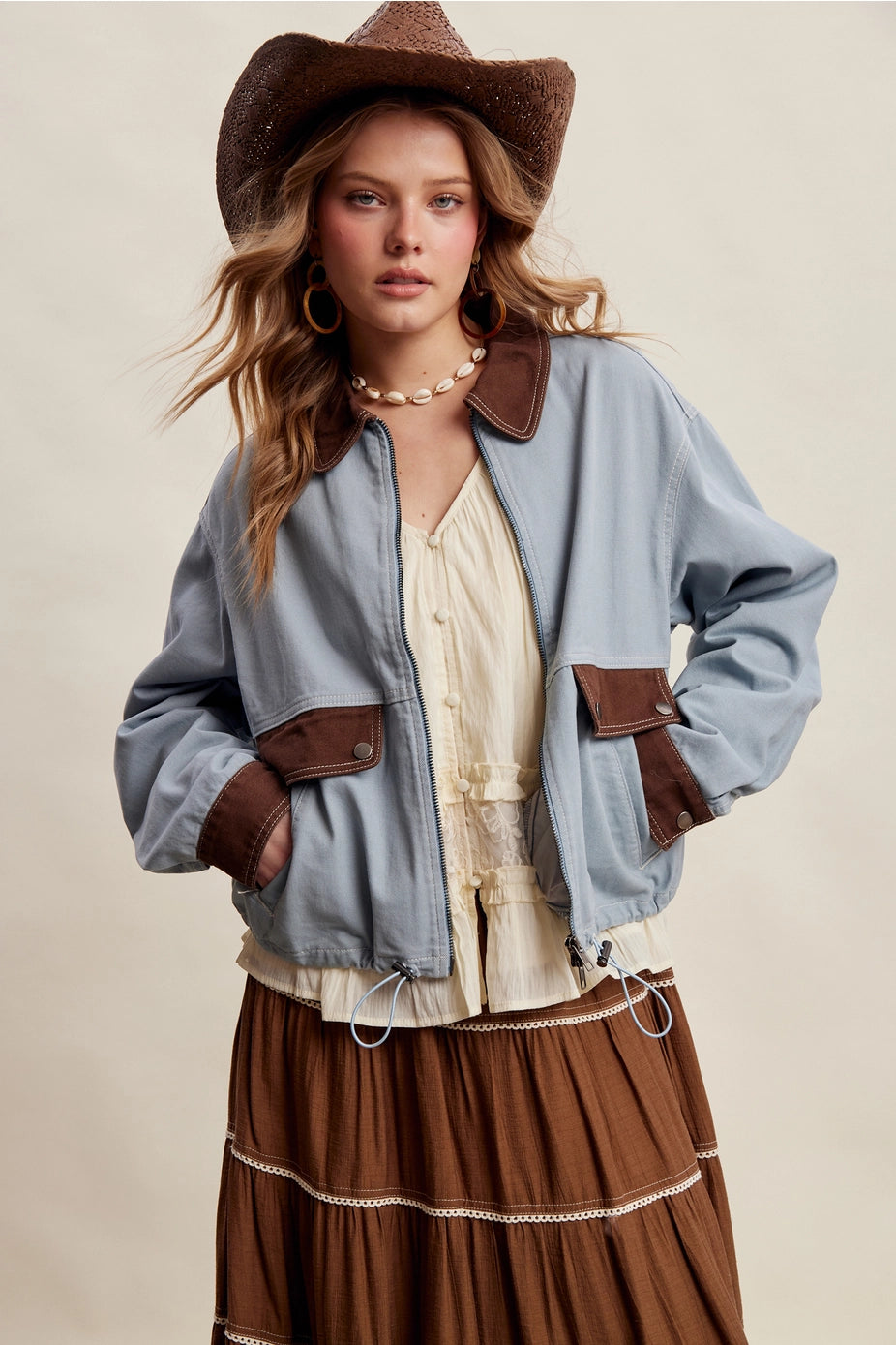 Contrast Trim Western Utility Jacket