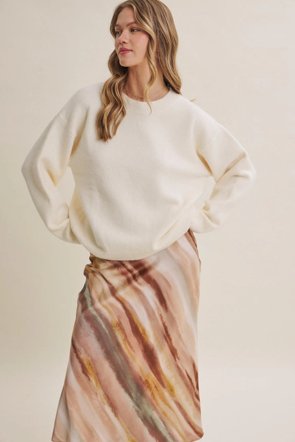 Earthy Watercolor Abstract Silky Satin Bias Maxi Skirt