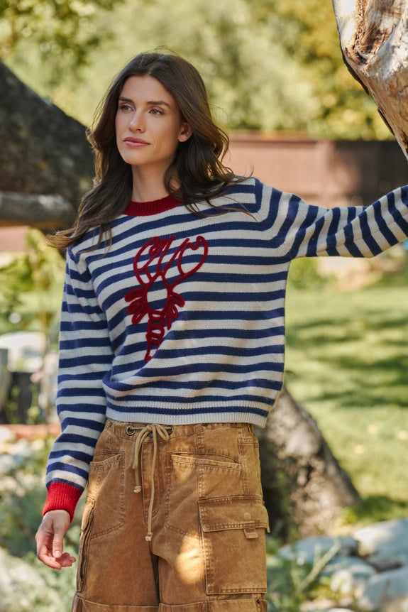 Lobster Embroidered Breton Stripe Sweater