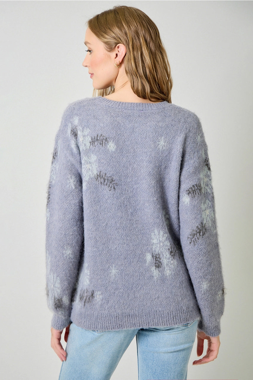 Soft Blue Floral Pullover Sweater