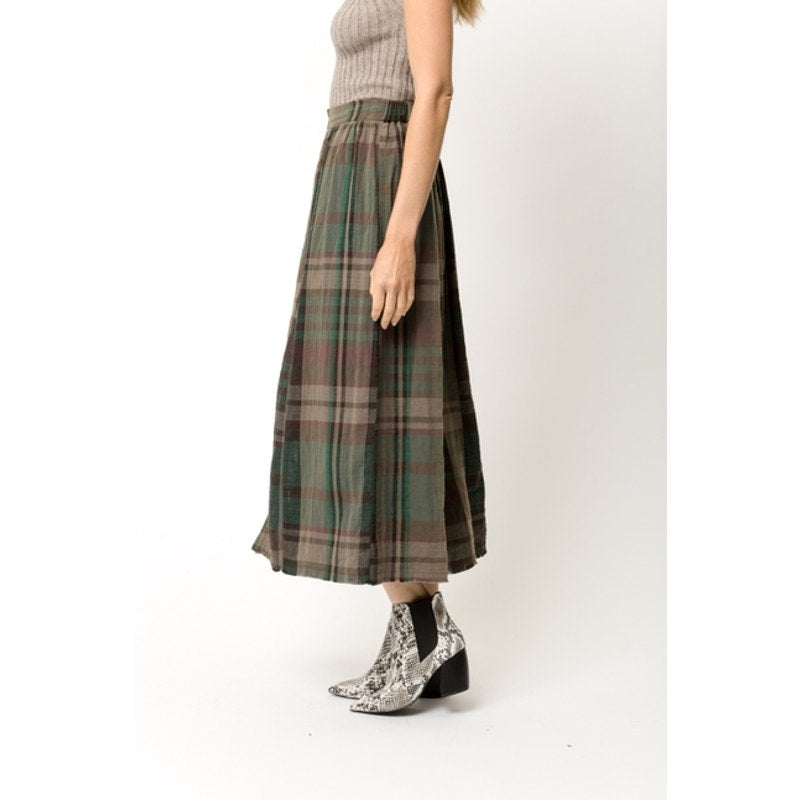 Acid Wash Plaid Front Button Skirt