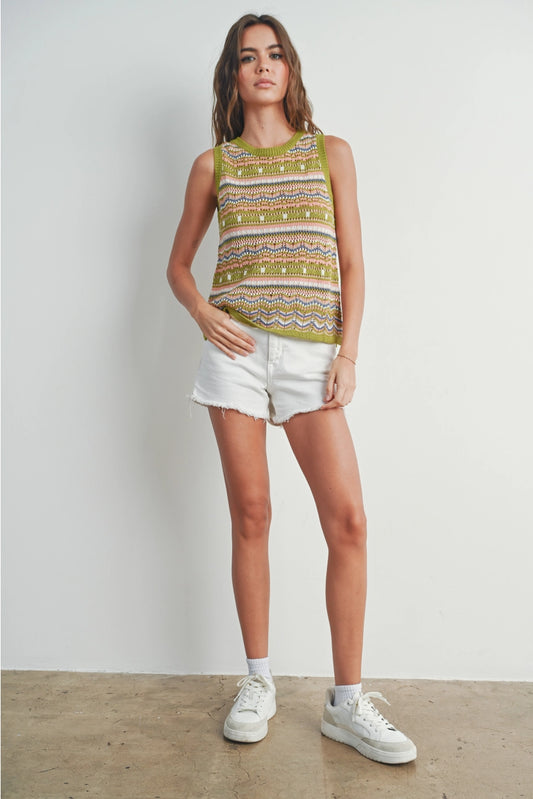 Green Geo Pattern Knit Top