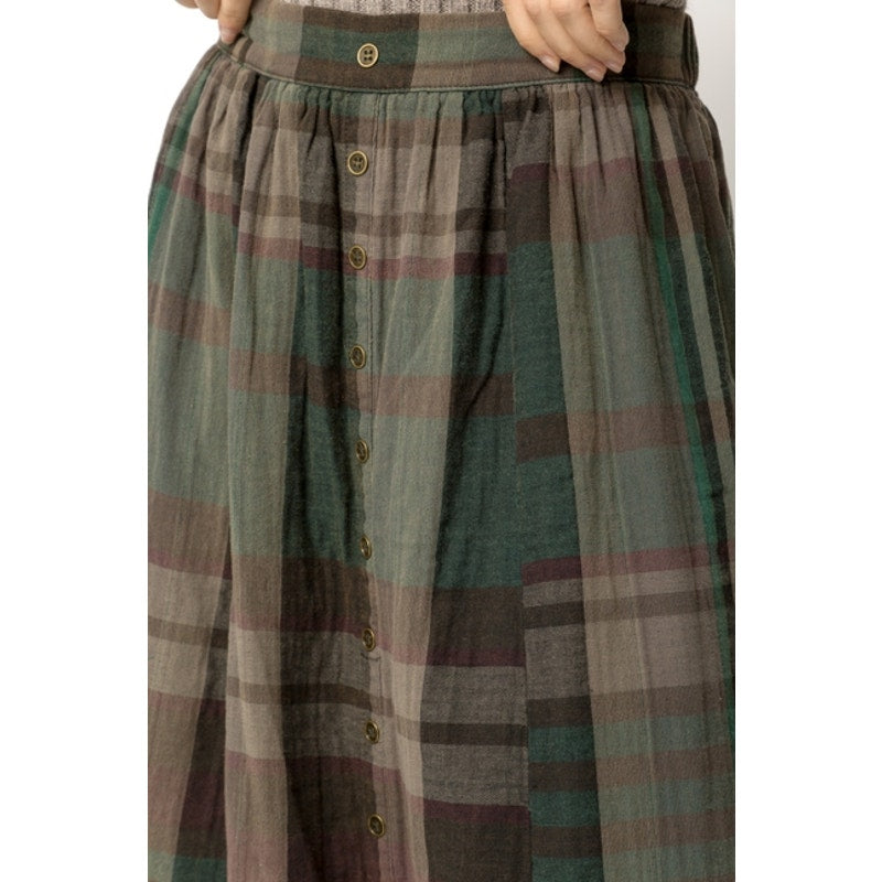 Acid Wash Plaid Front Button Skirt