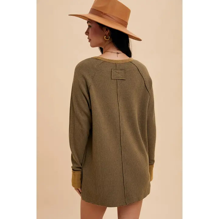 Garment Washed Thermal Tunic - Dark Olive