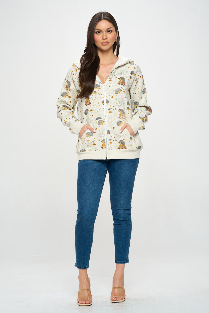 Hedgehog Mushroom Zip Up Hoodie