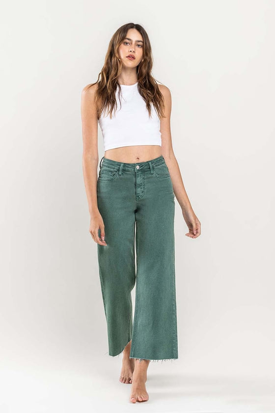 Mallard Green High Rise Crop Wide Leg Jeans