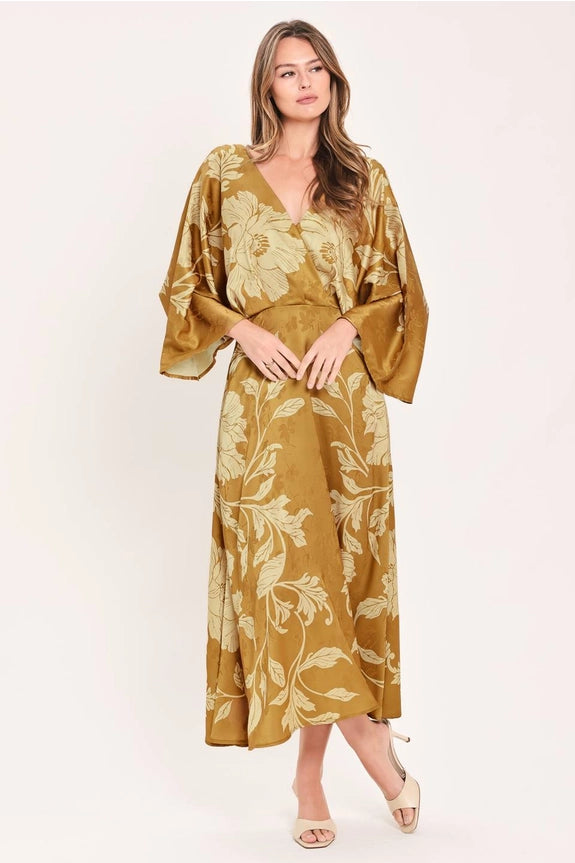 Floral Kimono Sleeve Midi Dress