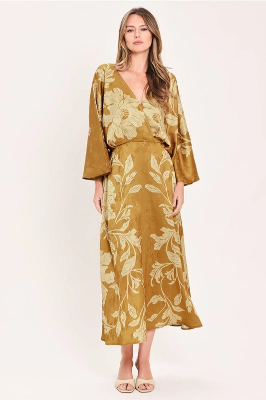 Floral Kimono Sleeve Midi Dress