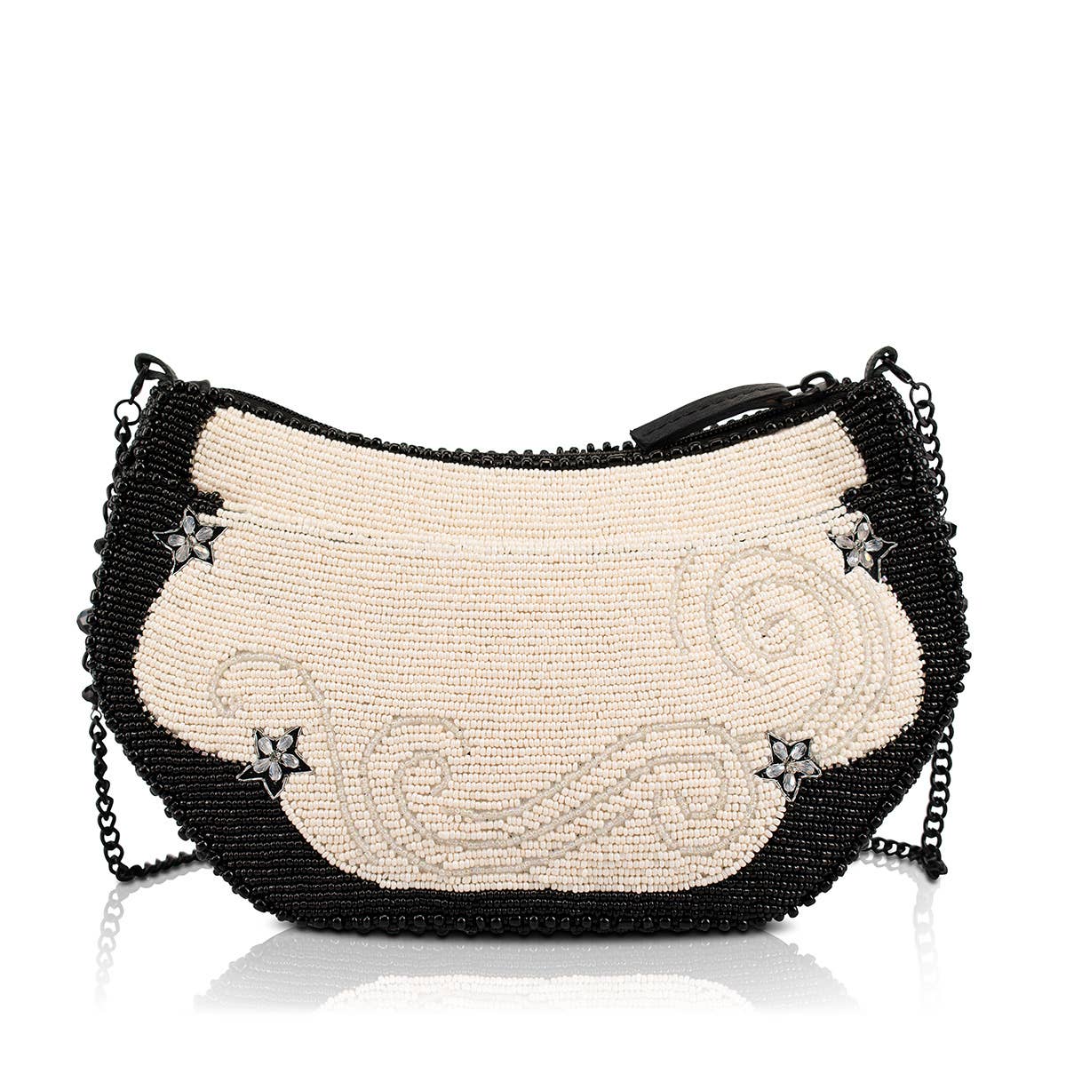 Mary Frances Hold Fast Black and Ivory Beaded Anchor Handbag