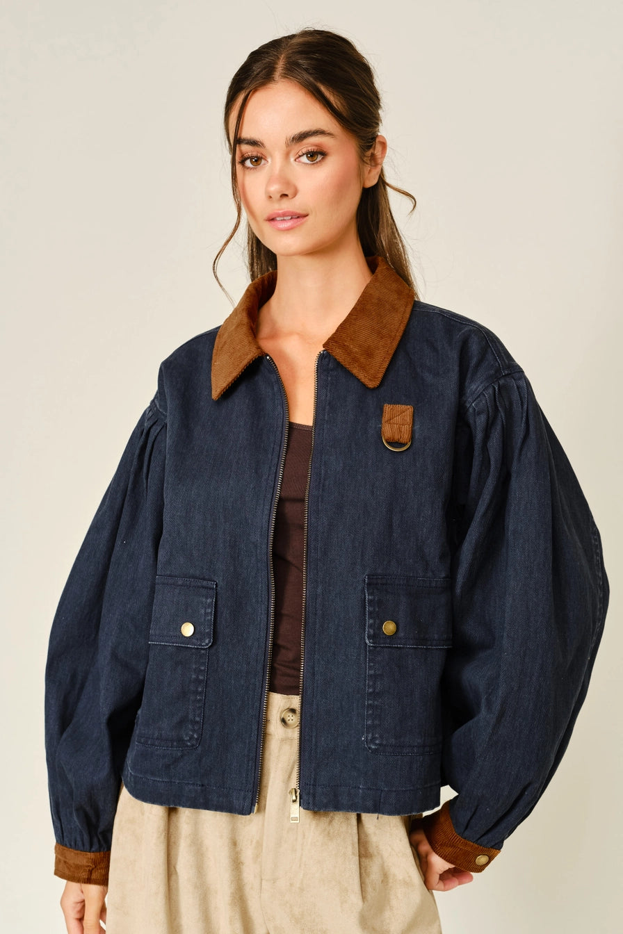 Navy Two Tone Corduroy Denim Jacket