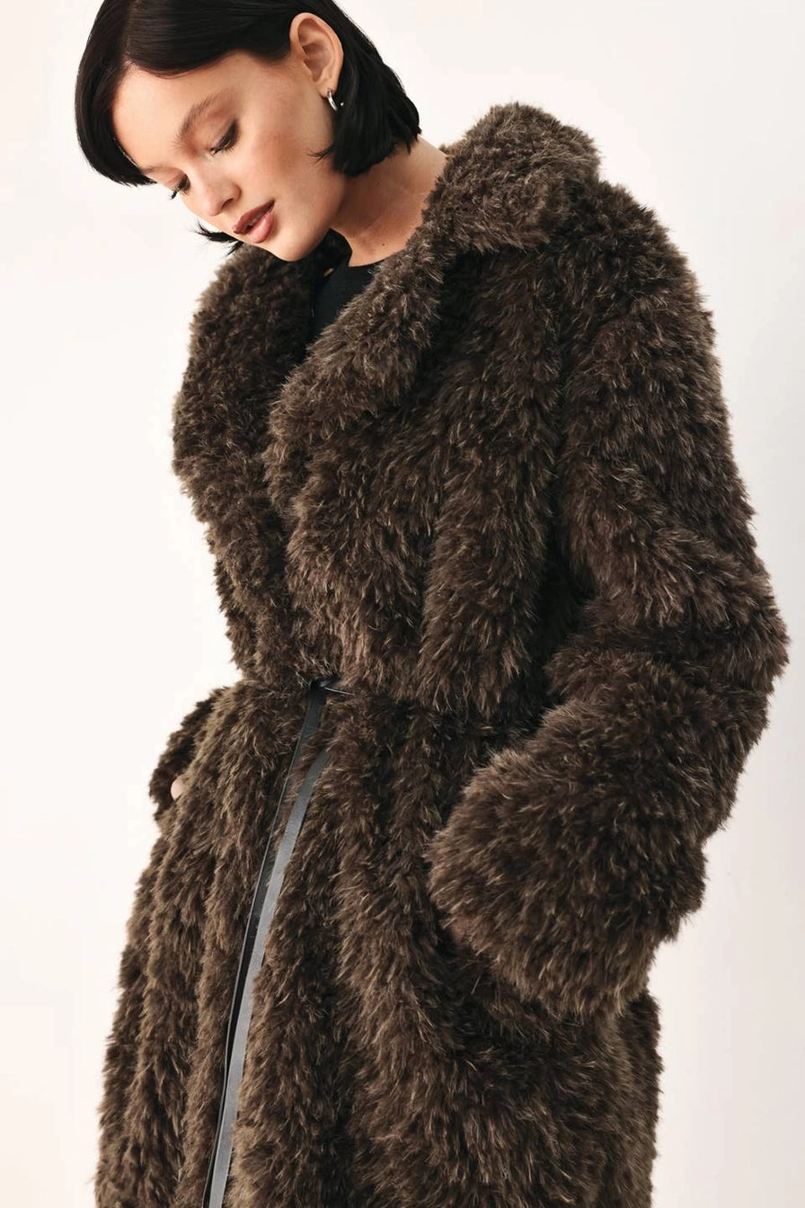 Brown Faux Fur Midi Coat