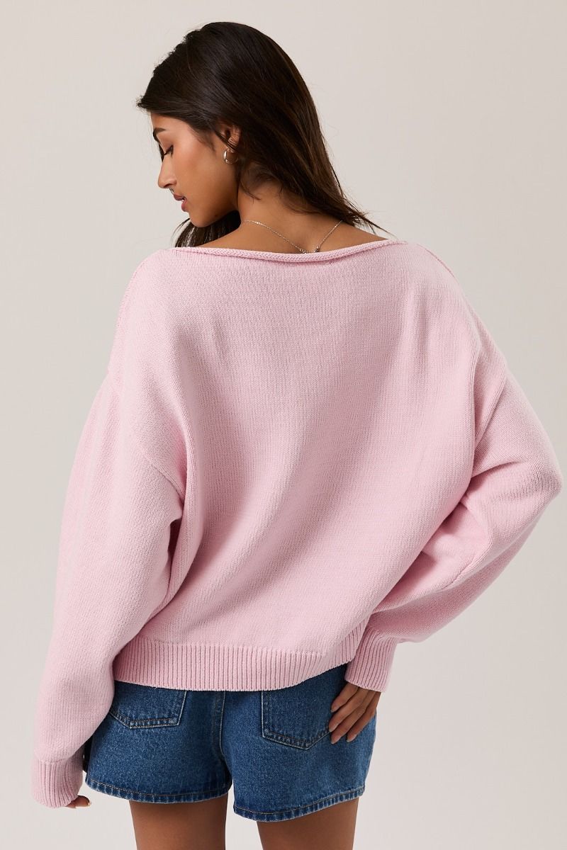 Pink Sailboat Boat Neck Sweater