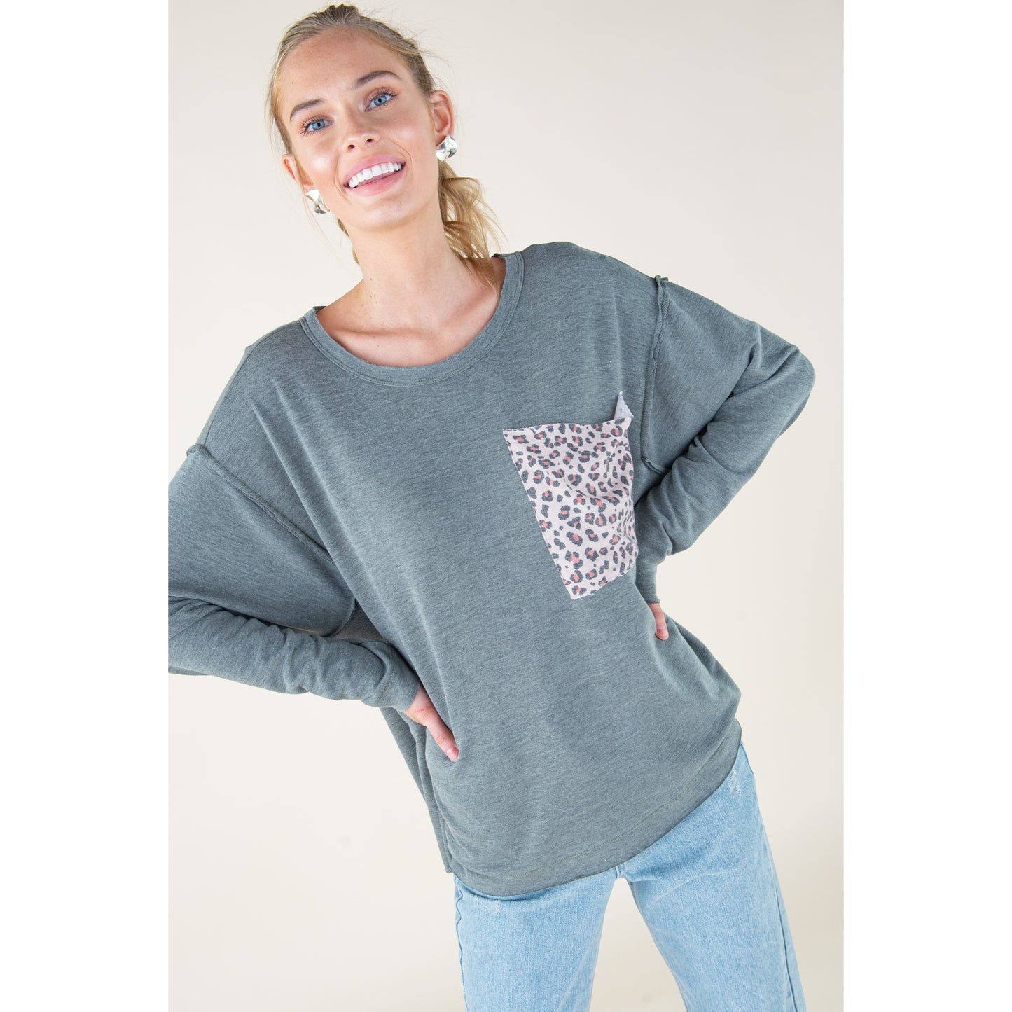 Olive Animal Print Pocket Top - Wild Luxe Boutique