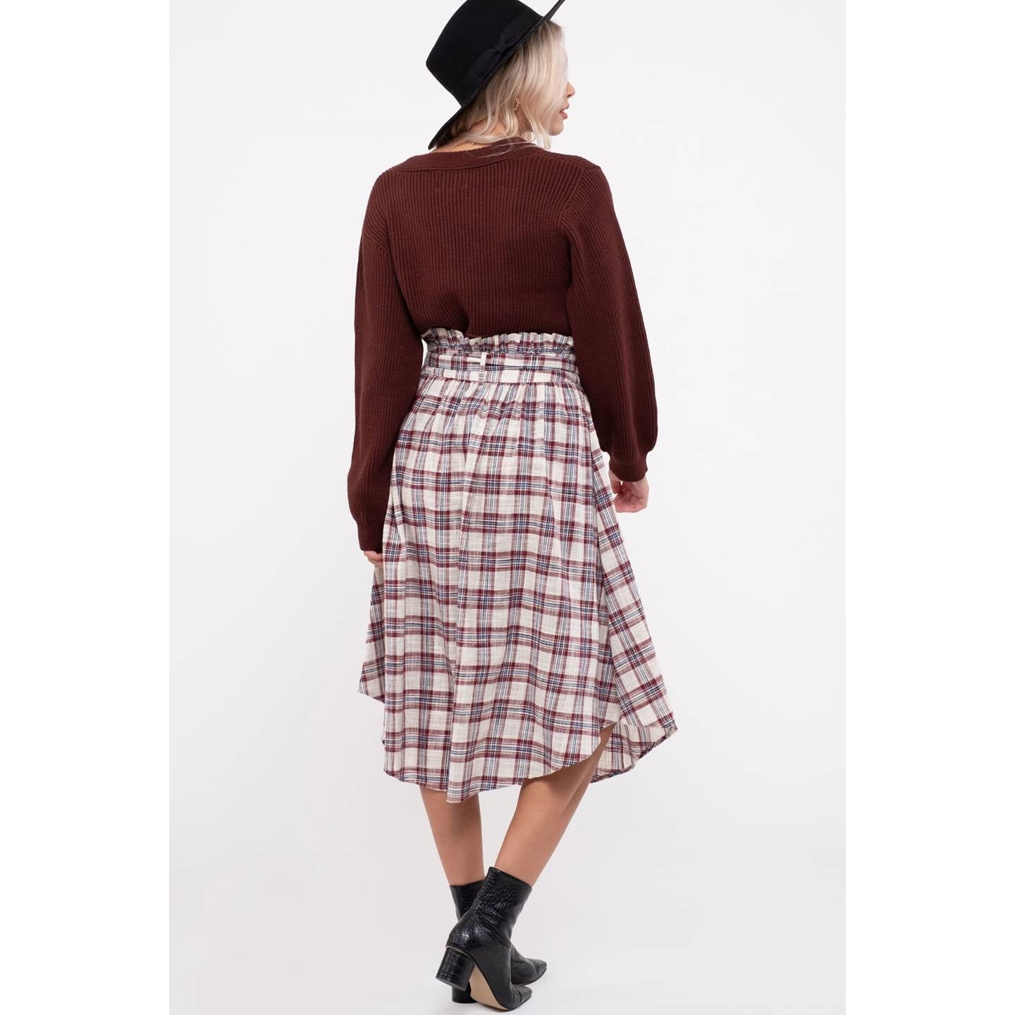 Woven Plaid Paperbag Belted Midi Skirt - Wild Luxe Boutique
