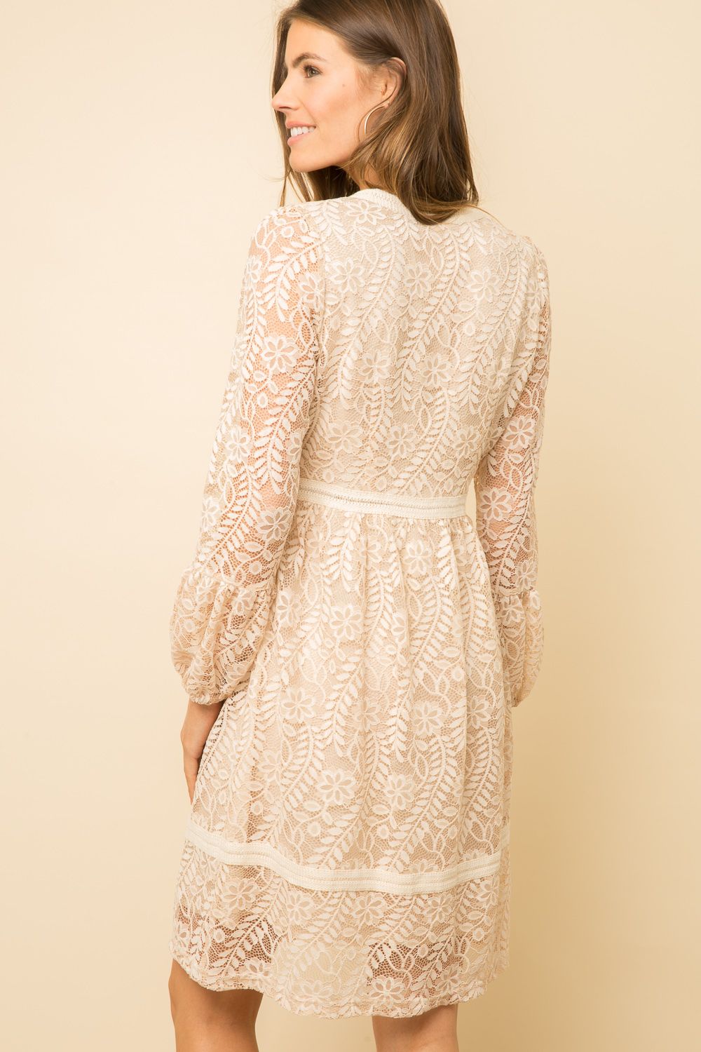 White/Cream Deep V-Neck Lace Dress - Wild Luxe Boutique