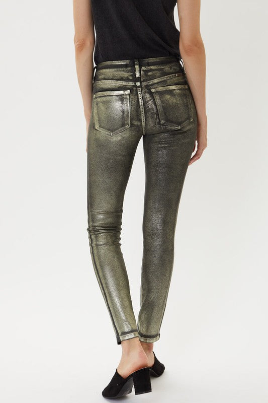 Willow Gold Metallic Foil Coated Jeans - Wild Luxe Boutique