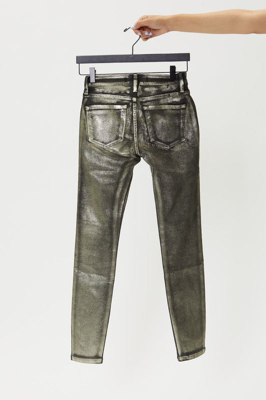 Willow Gold Metallic Foil Coated Jeans - Wild Luxe Boutique