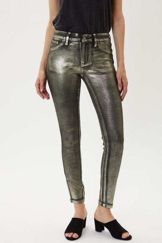 Willow Gold Metallic Foil Coated Jeans - Wild Luxe Boutique