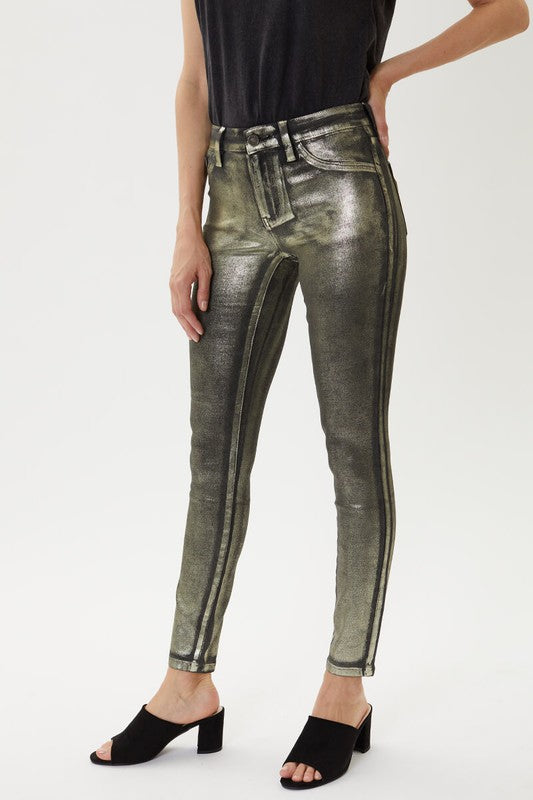Willow Gold Metallic Foil Coated Jeans - Wild Luxe Boutique