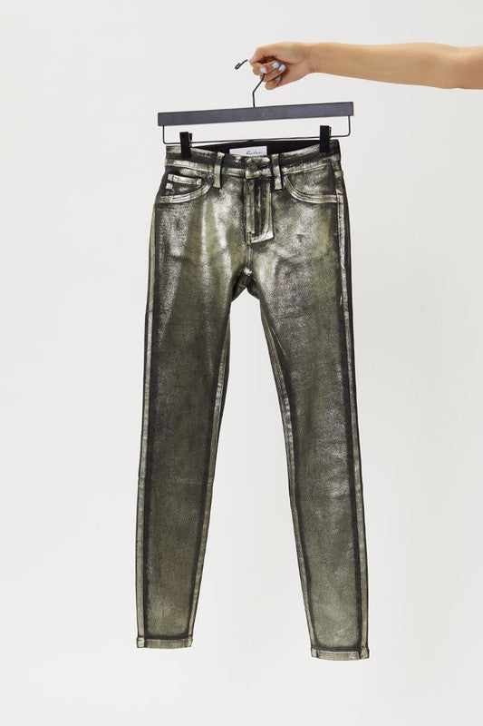 Willow Gold Metallic Foil Coated Jeans