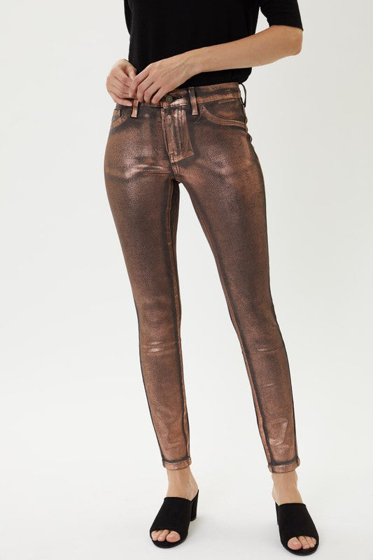 Mabel Copper Metallic Foil Coated Jeans - Wild Luxe Boutique