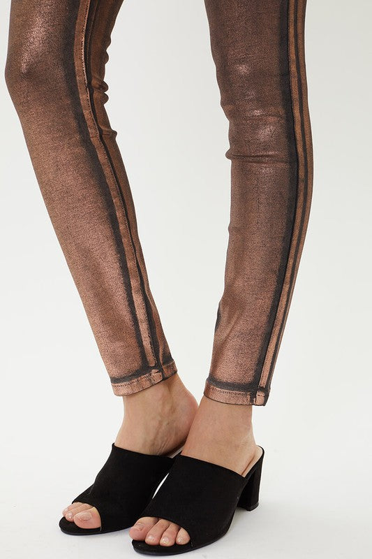 Mabel Copper Metallic Foil Coated Jeans - Wild Luxe Boutique