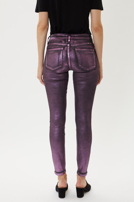 Freya Pink/Purple Metallic Foil Coated Jeans - Wild Luxe Boutique