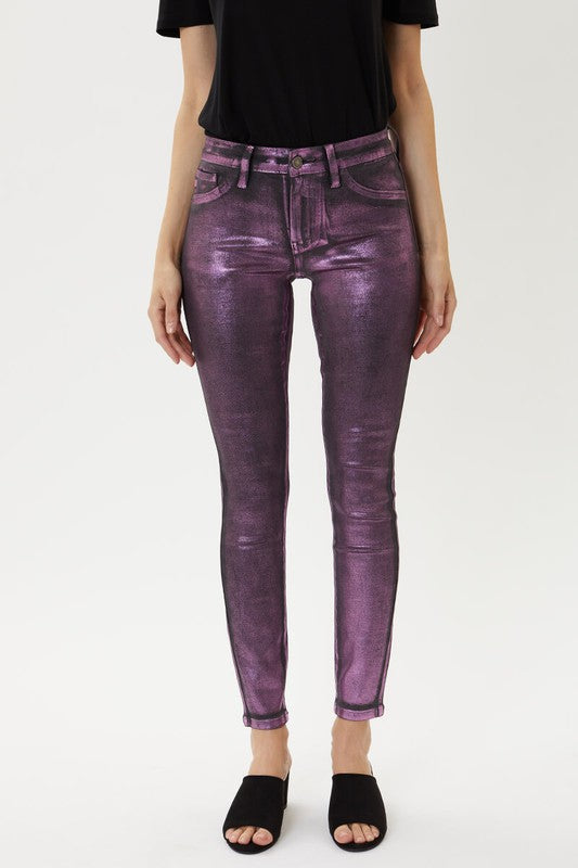 Freya Pink/Purple Metallic Foil Coated Jeans - Wild Luxe Boutique