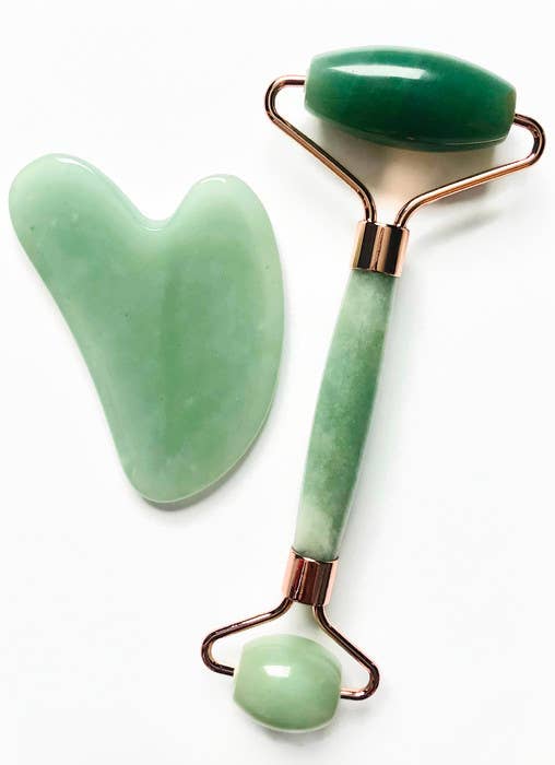 Jade Gemstone Roller + Gua Sha Facial Massage Set - Wild Luxe Boutique