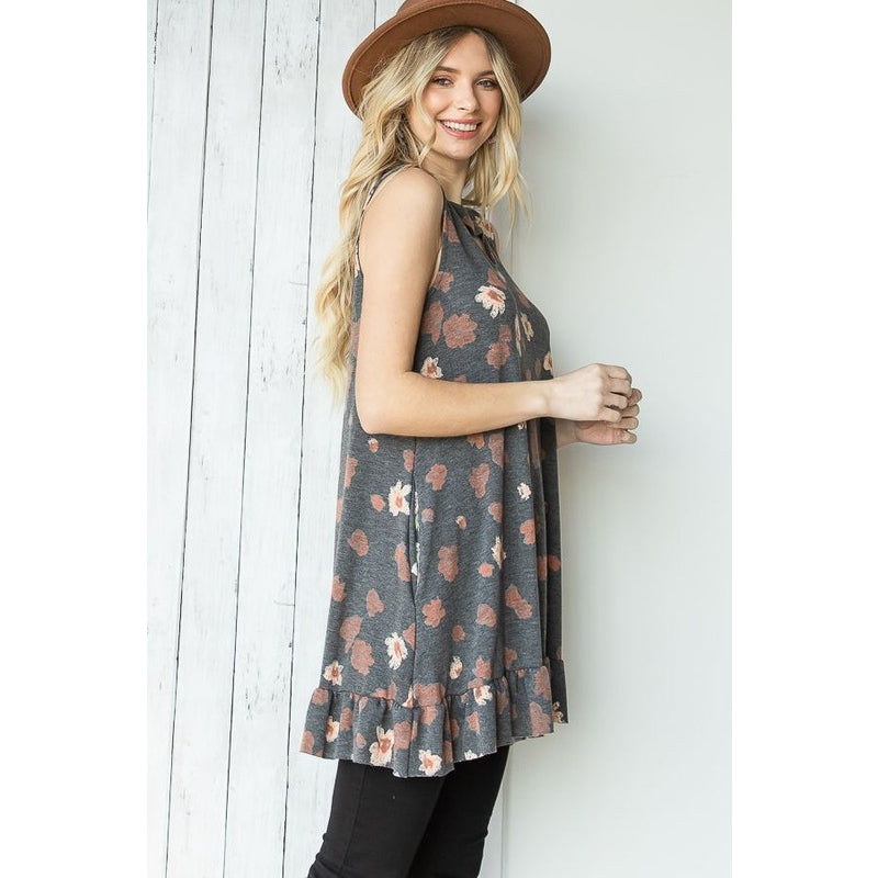 Floral Print Cut Out V-Neck Tunic - Wild Luxe Boutique