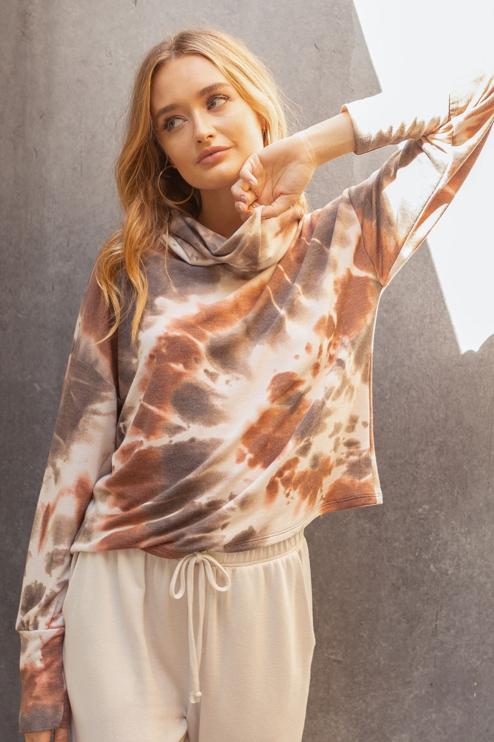 Tie Dye Turtle Neck Terry Pullover - Wild Luxe Boutique