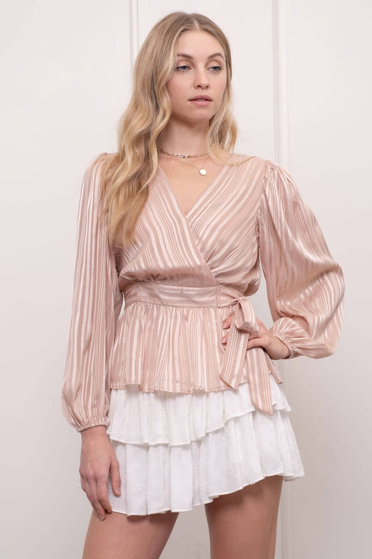 Dusty Pink Shiny Striped Top