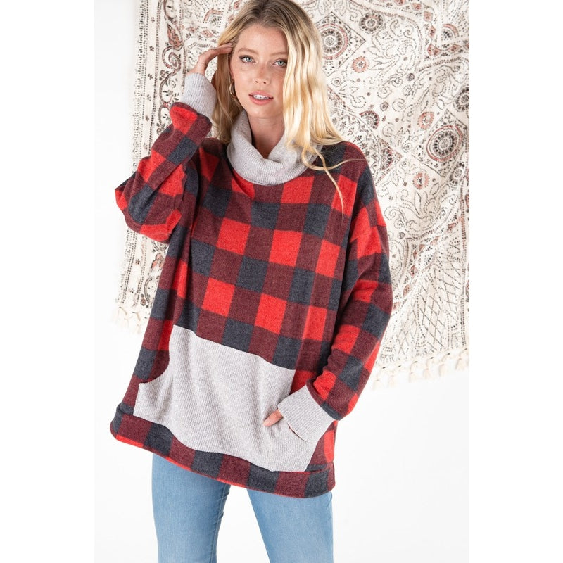 Oversized Buffalo Print Sweatshirt Top - Wild Luxe Boutique