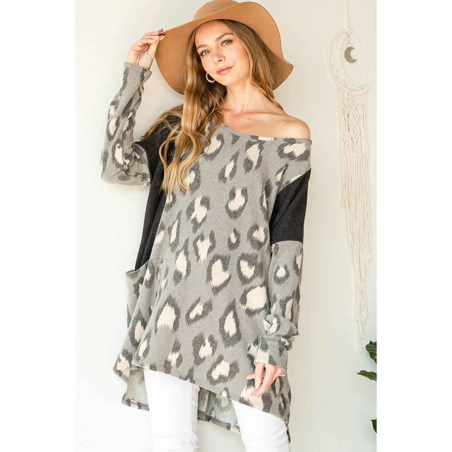 Leopard Print Contrast Tunic - Wild Luxe Boutique