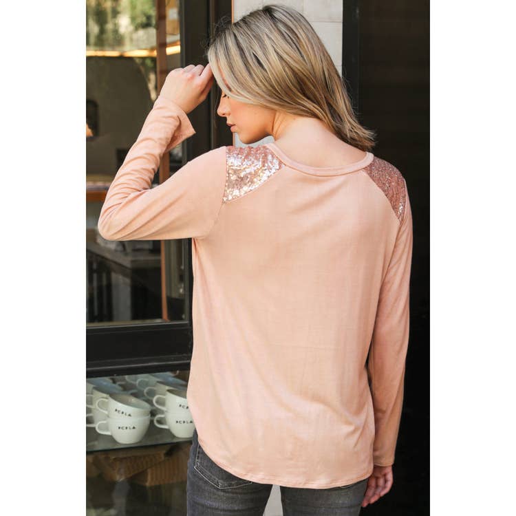 Sequin Inset Solid Knit Top - Wild Luxe Boutique