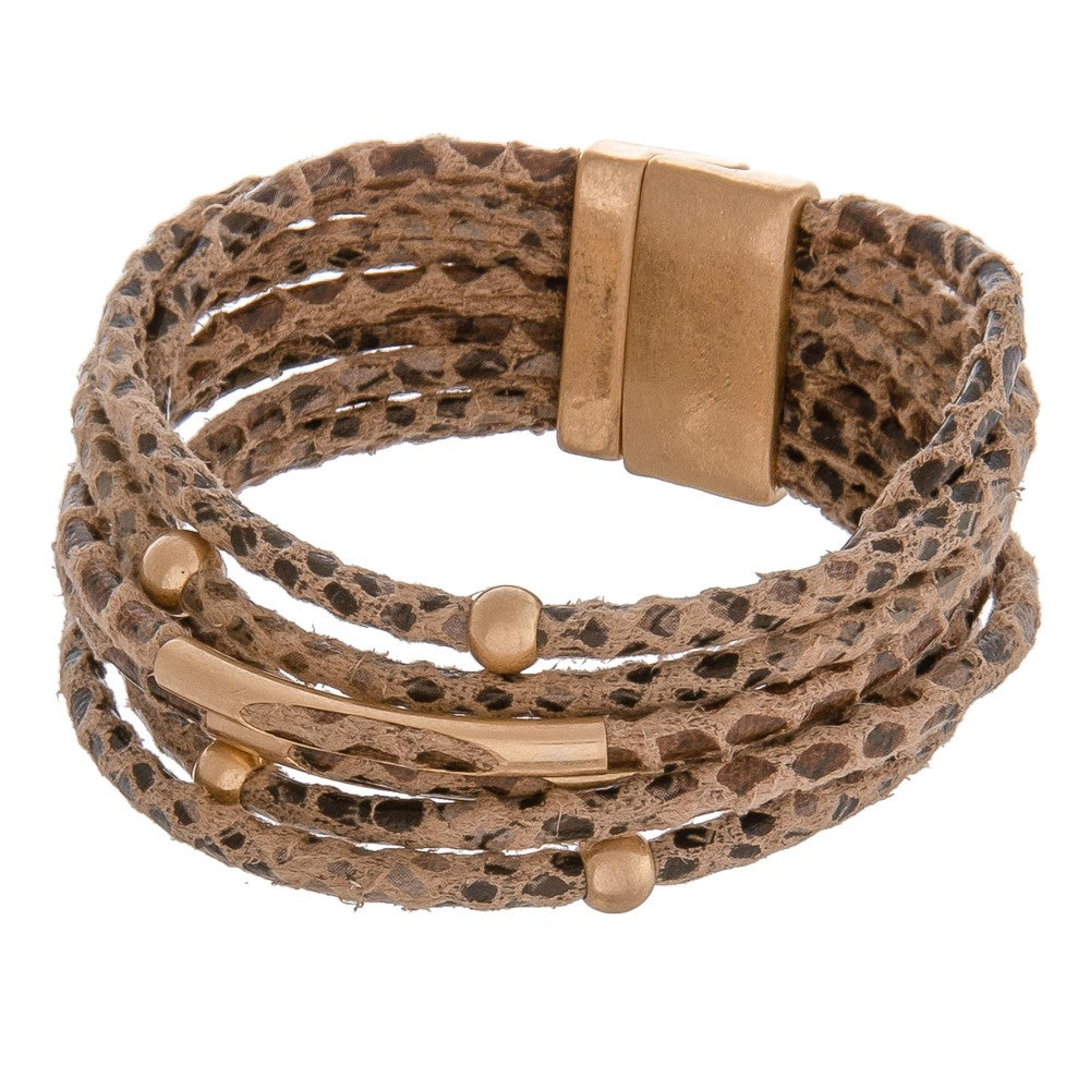 Multi-Strand Leather Snakeskin Bracelet - Wild Luxe Boutique