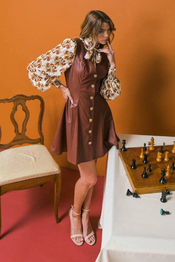 Brown Faux Leather Mini Dress