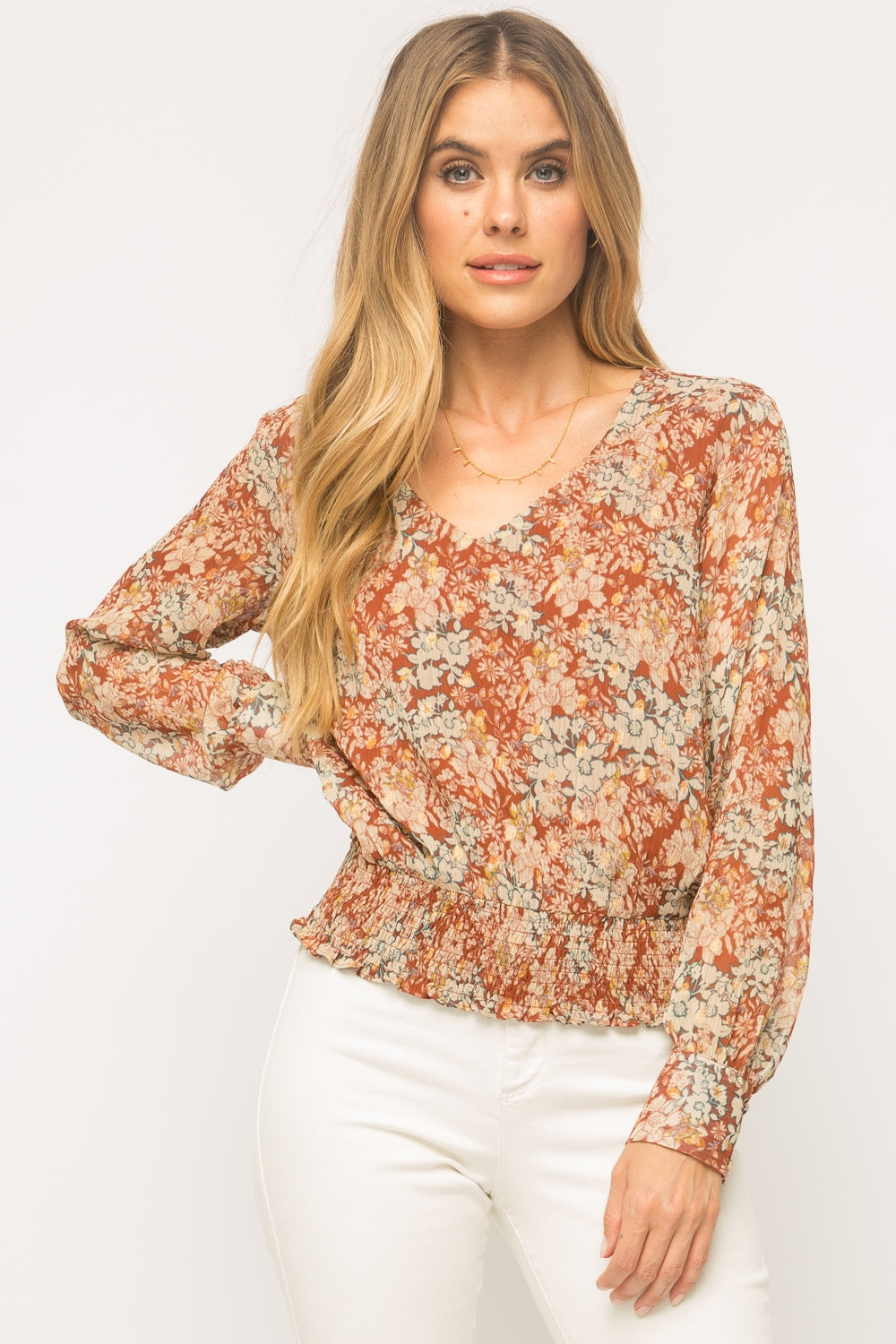 Floral Chiffon V-Neck Top - Wild Luxe Boutique
