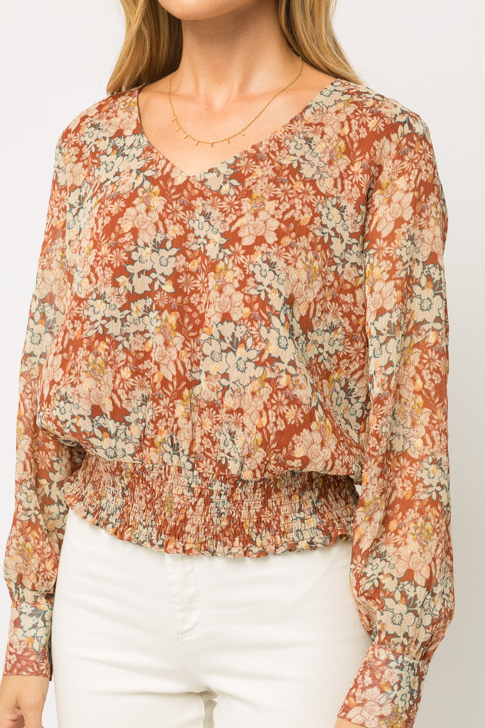 Floral Chiffon V-Neck Top - Wild Luxe Boutique