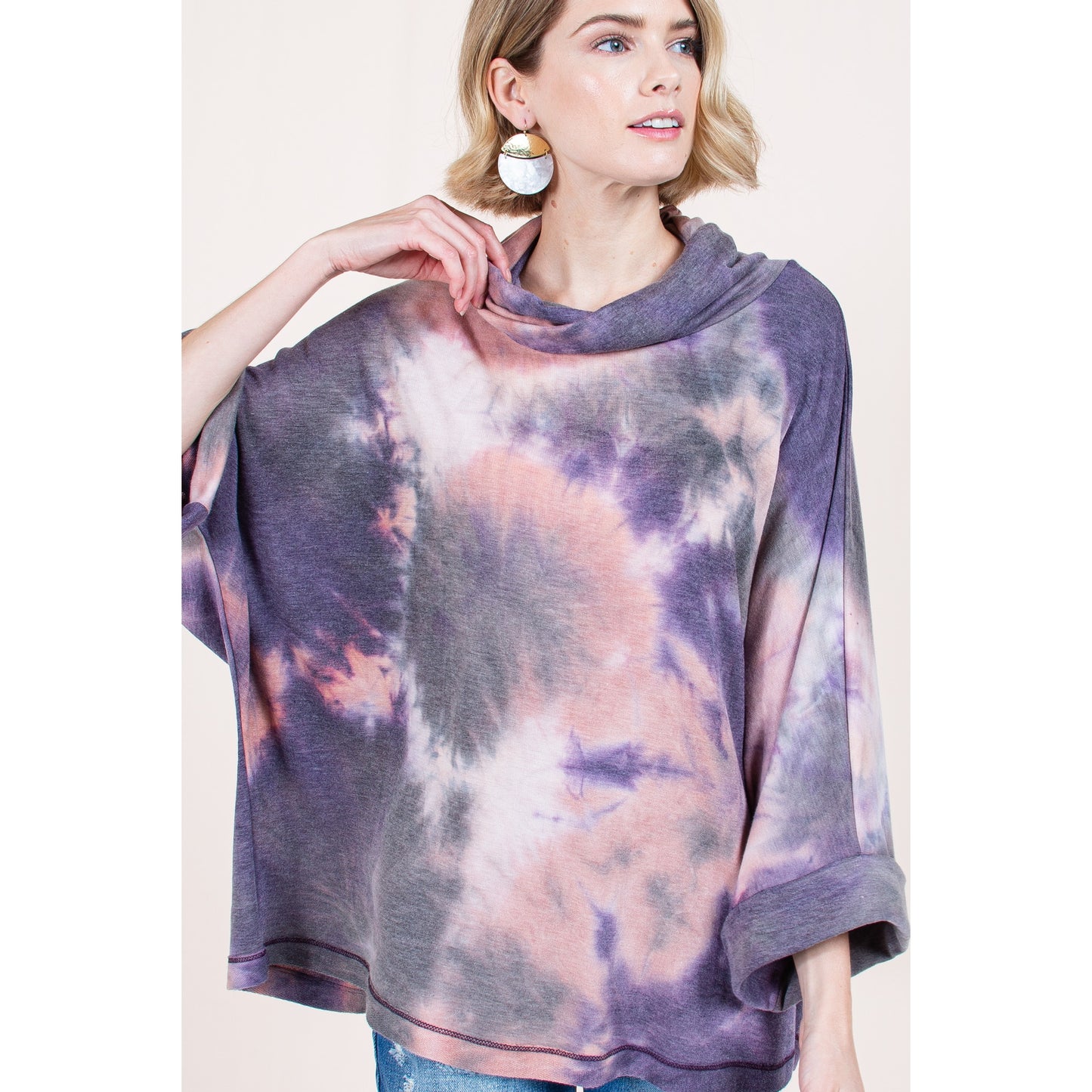 Tie Dye French Terry Turtleneck Poncho - Wild Luxe Boutique