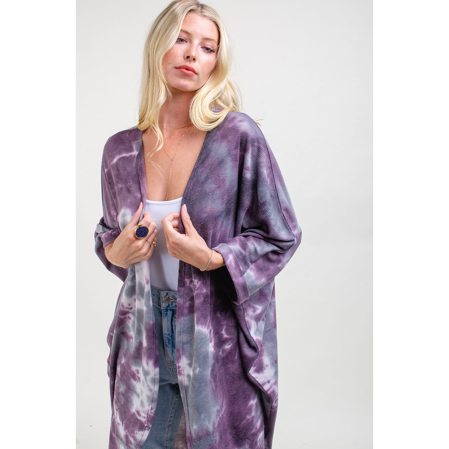 Purple Tie Dye Waffle Kimono - Wild Luxe Boutique