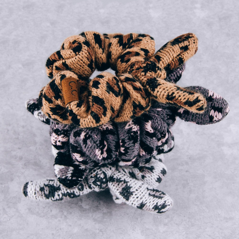 Leopard Print Bow Knit Hair Scrunchie - Wild Luxe Boutique
