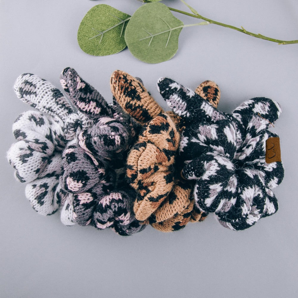 Leopard Print Bow Knit Hair Scrunchie - Wild Luxe Boutique