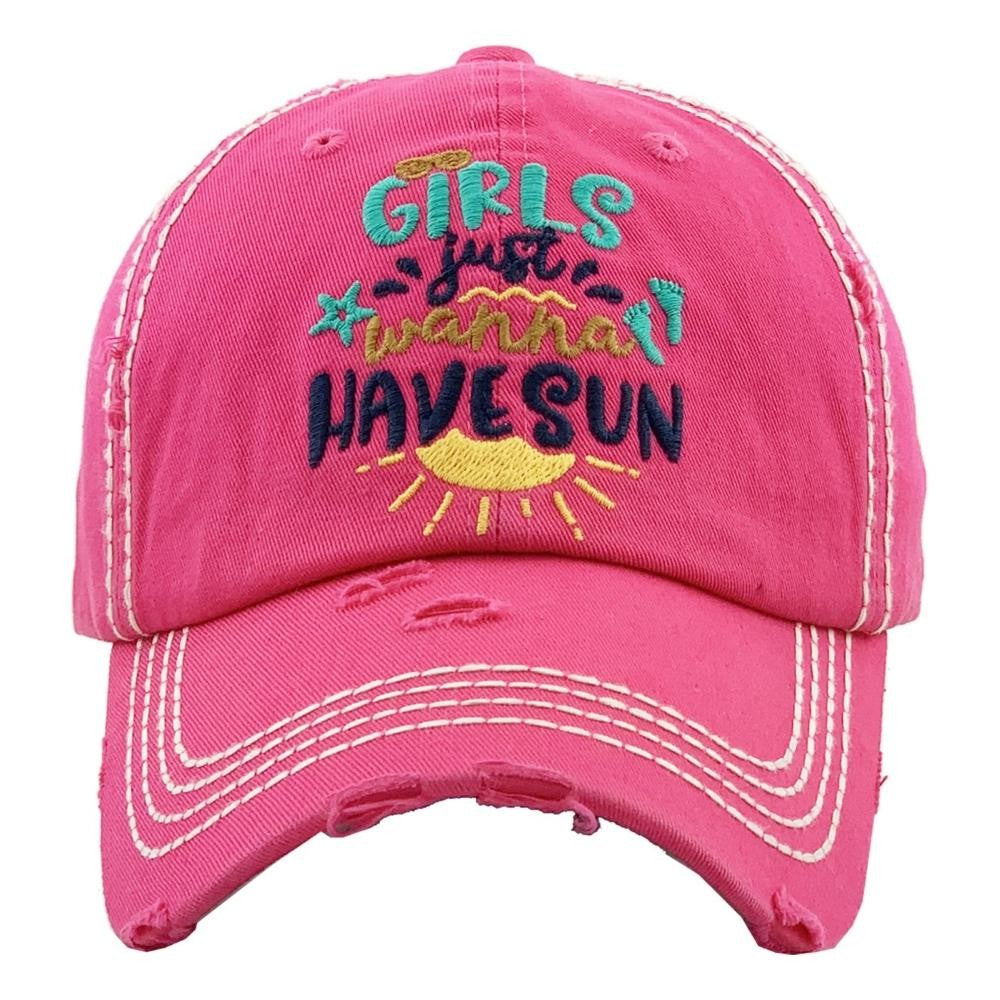 "Girls Just Wanna Have Sun" Hot Pink Embroidered Cap - Wild Luxe Boutique