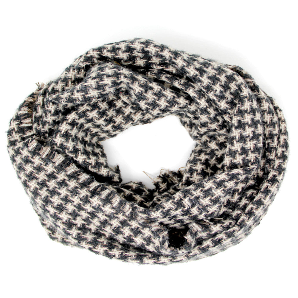 Black Houndstooth Print Infinity Scarf - Wild Luxe Boutique