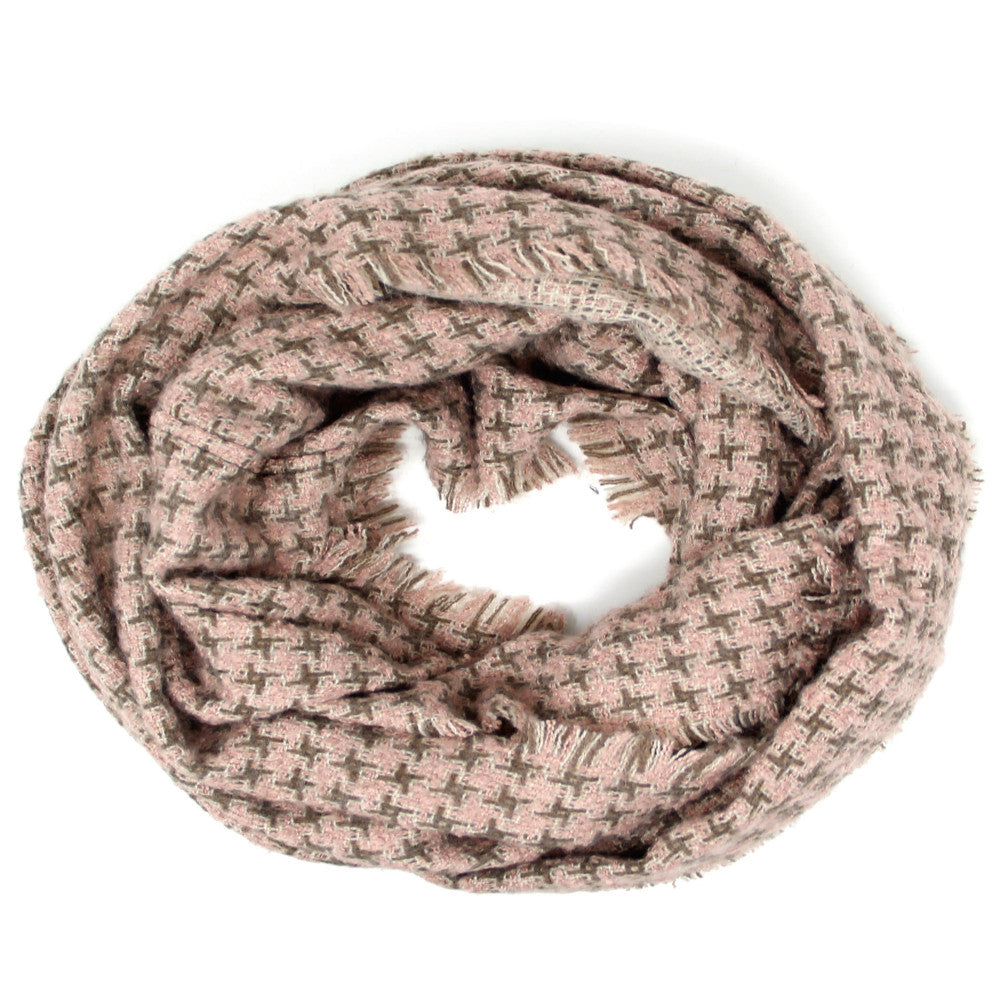 Pink Houndstooth Print Infinity Scarf - Wild Luxe Boutique