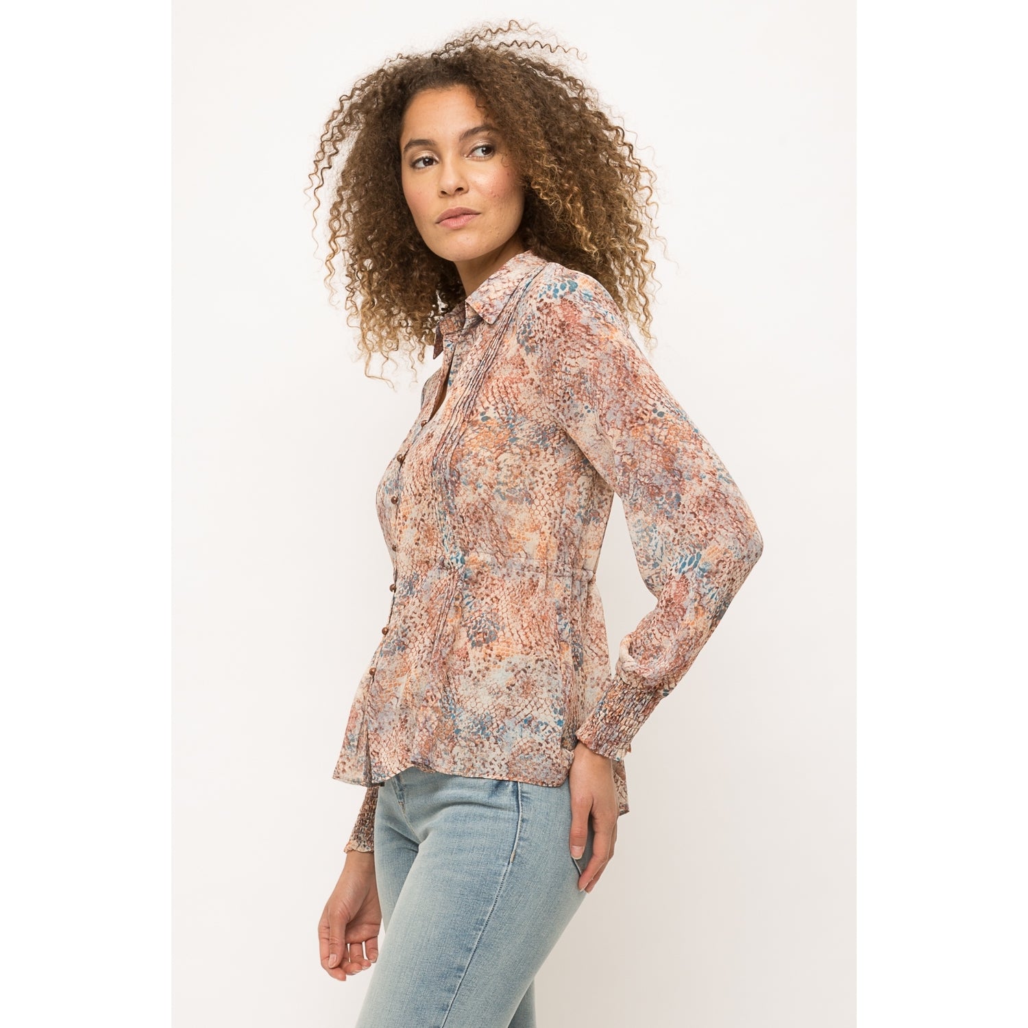 Snake Print Tie Back Pleated Shirt - Wild Luxe Boutique